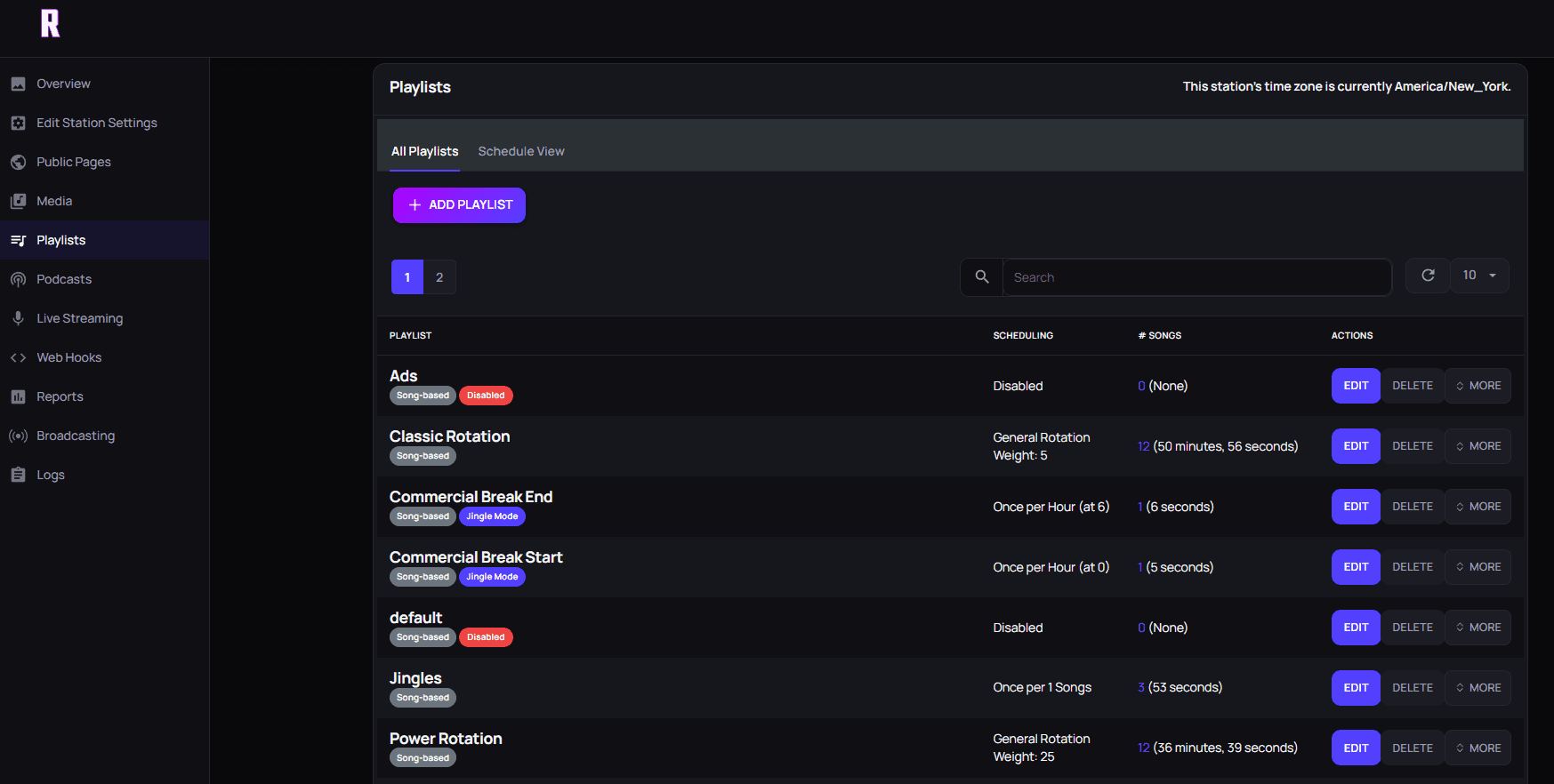 Radiocast playlist scheduling dashboard